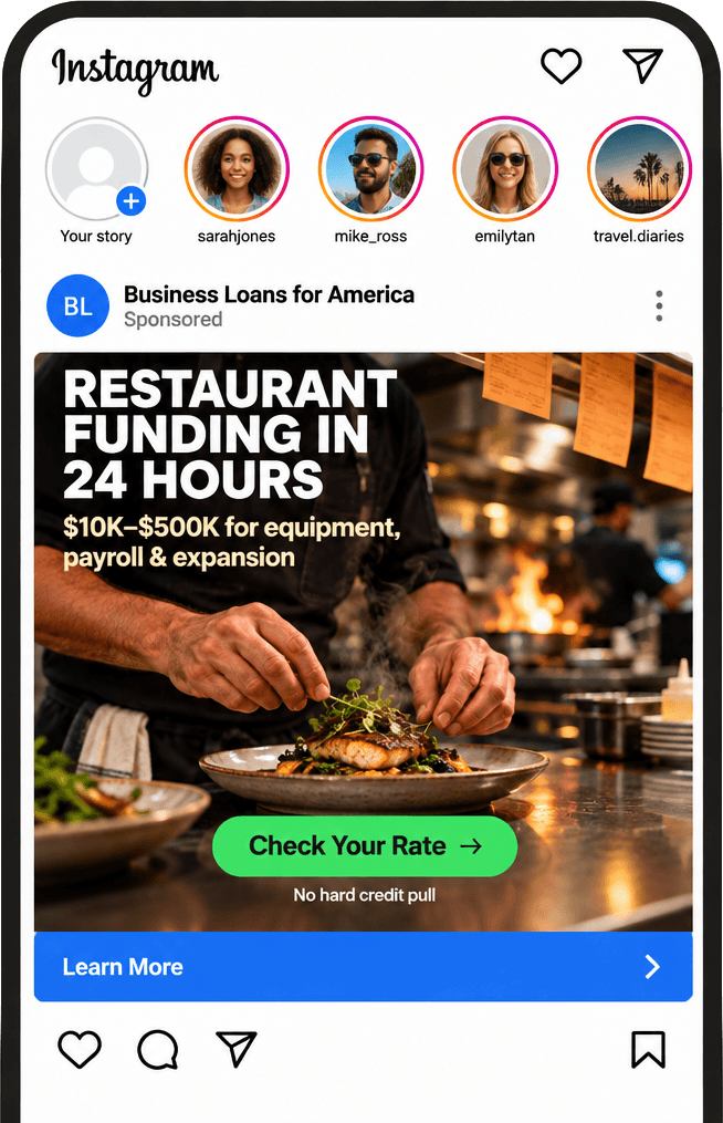 Our Instagram ad, seen on a merchant's phone